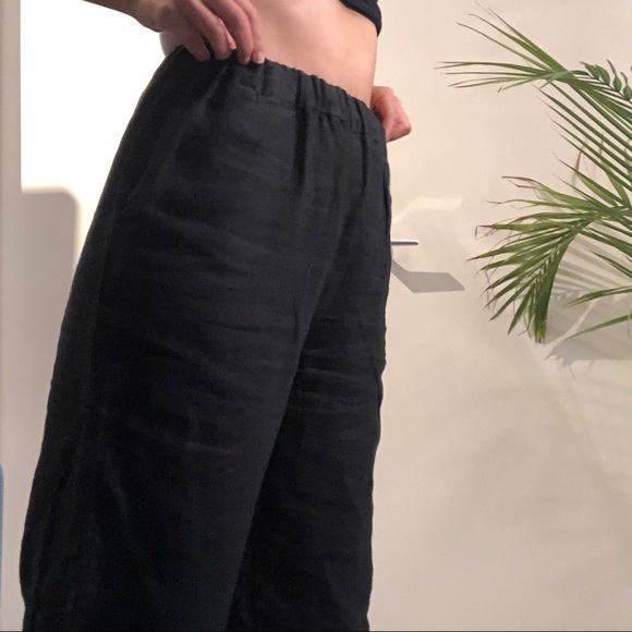 Black linen high-waisted pants - Picture 4 of 5